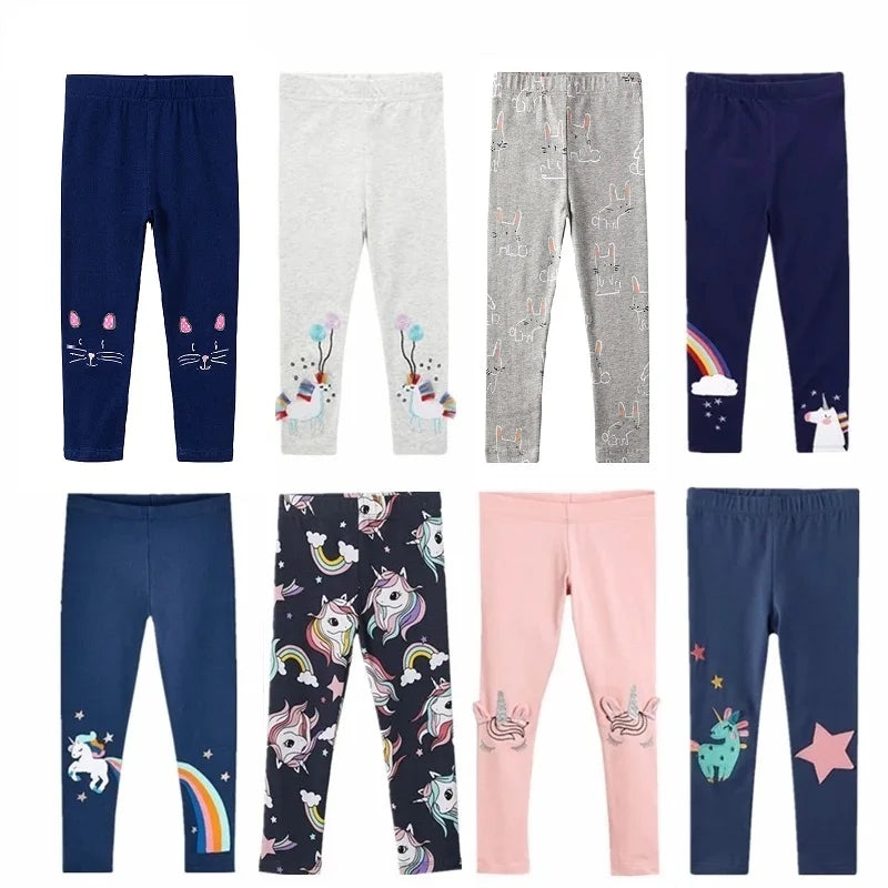 Kids Girls Cartoon Pattern Skinny Cotton Trousers childrensterritory