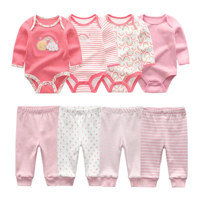 Newborn Baby Cartoon Print 6/8Pieces Soft Bodysuits+Pants Sets childrensterritory