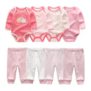 Newborn Baby Cartoon Print 6/8Pieces Soft Bodysuits+Pants Sets childrensterritory
