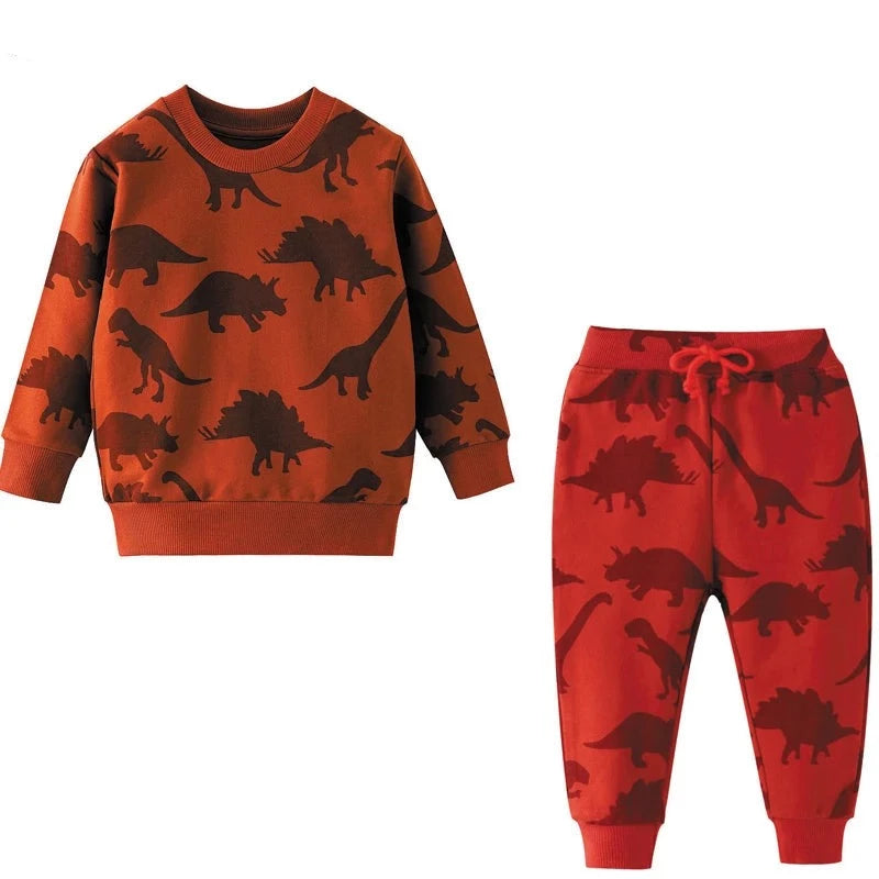Kids Boys Cartoon Animals Print Cotton Tracksuit Set childrensterritory