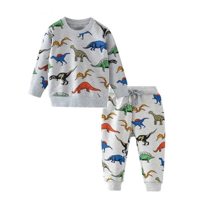 Kids Boys Cartoon Animals Print Cotton Tracksuit Set childrensterritory