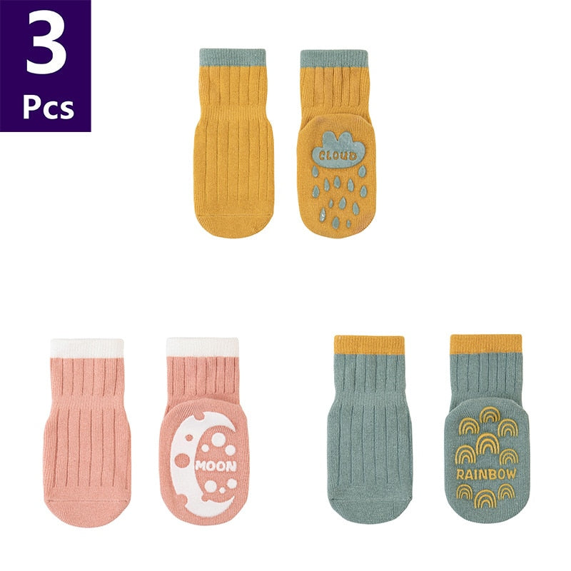 Cute Pattern: 3 Pairs/lot Anti-Slip Baby Cotton Socks childrensterritory