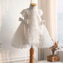 Kids Girl Lace Embroidery and Bow Design Formal Dress childrensterritory