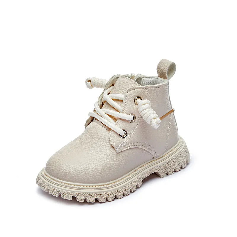 Kids Solid British Style Warm Short Leather Boots childrensterritory