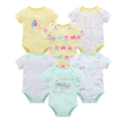 6 pcs/lot Baby Girls Cartoon Print Bodysuits for Summer childrensterritory