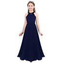 Kids Girls Halter Lace Design Chiffon Long Prom Ball Gowns childrensterritory