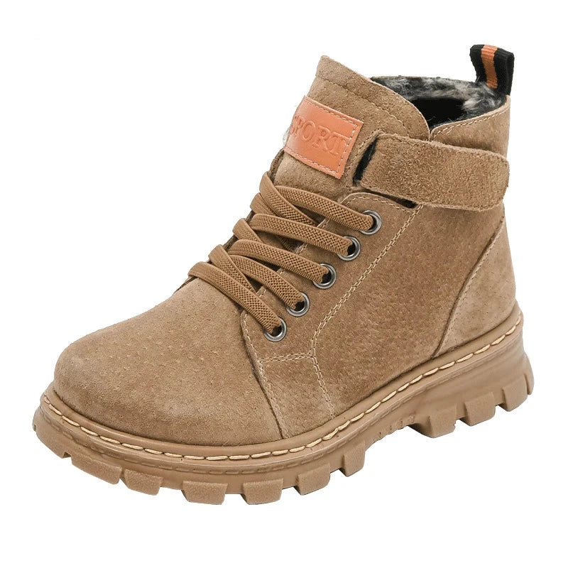 Kids Unisex High Top Fur And Laces Design Leather Shoes childrensterritory