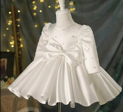 Pearl-Decorated Tutu White Flower Girls Dress For Party childrensterritory