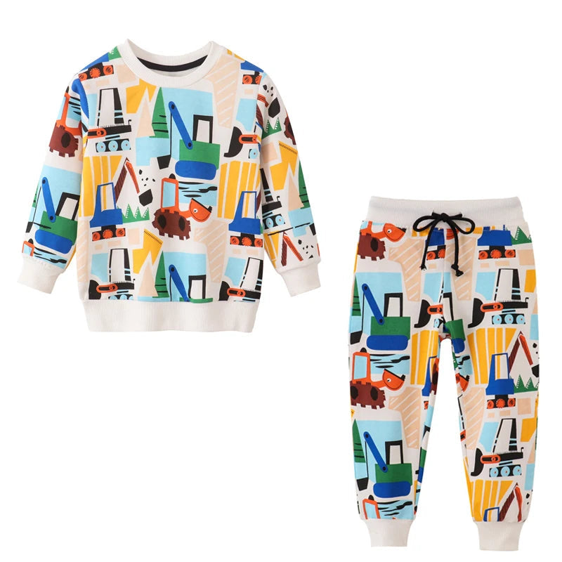 Kids Boys Cartoon Dinosaur Design Long Sleeve Tracksuit Sets childrensterritory
