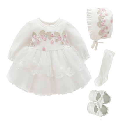 Newborn Girl Christening Dresses Set (Shoes, Tights &amp; Long Socks) childrensterritory