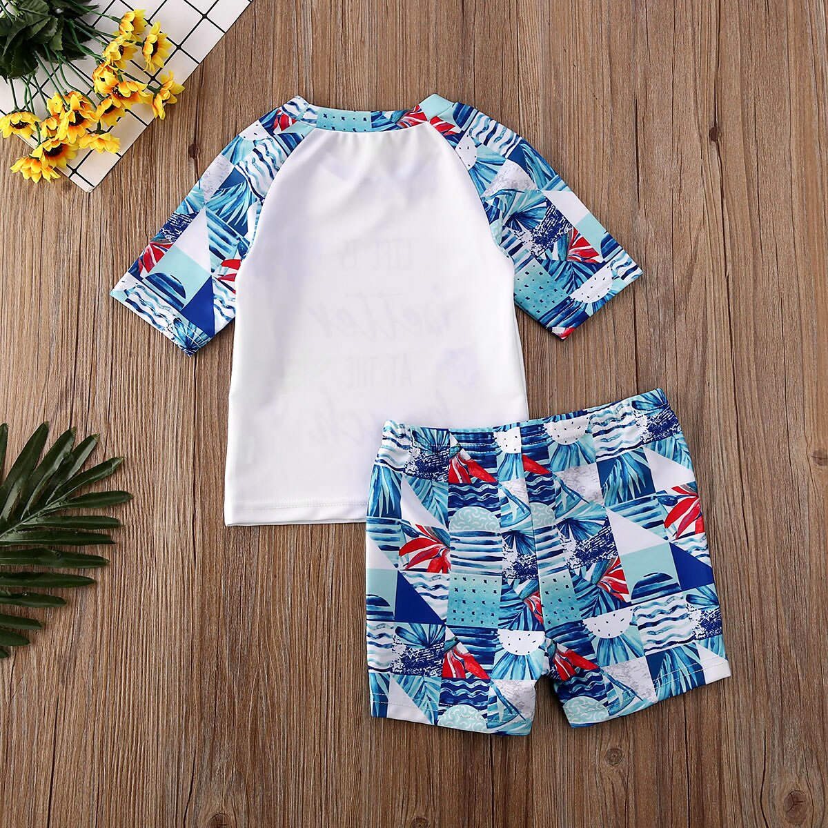 Kid Boy Letter and Beach Print Top &amp; Shorts Set childrensterritory