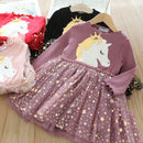 Kids Girls Unicorn Design Sequin Mesh Princess Dresses childrensterritory