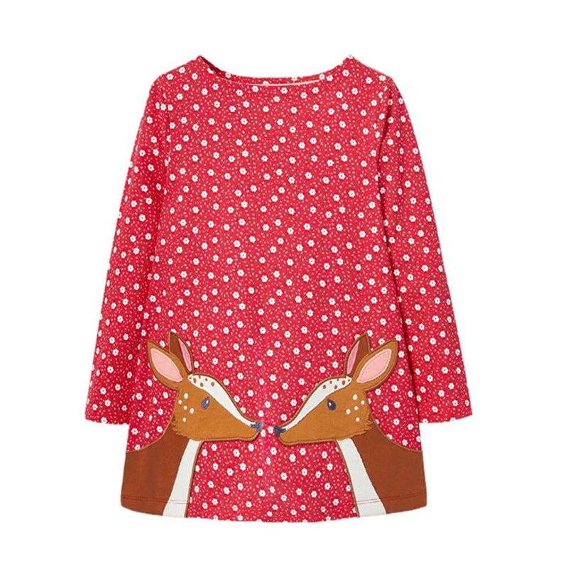 Kids Cartoon Printed Full Sleeves Christmas Red Frocks childrensterritory