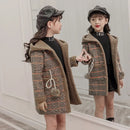 Girls Parka Hairy Woolen Warm Long Coat With Grid Pattern childrensterritory
