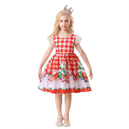 Girls Printed Santa Claus Christmas Party Dress