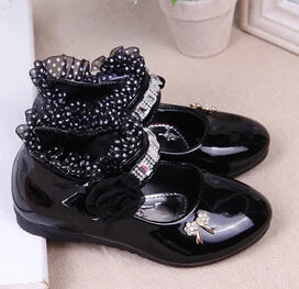 Kids Girls Cute Bowknot And Flower Design Leather Shoes childrensterritory