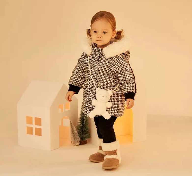 Kids Girls Plaid Down Down Padded Jacket with a Bag childrensterritory