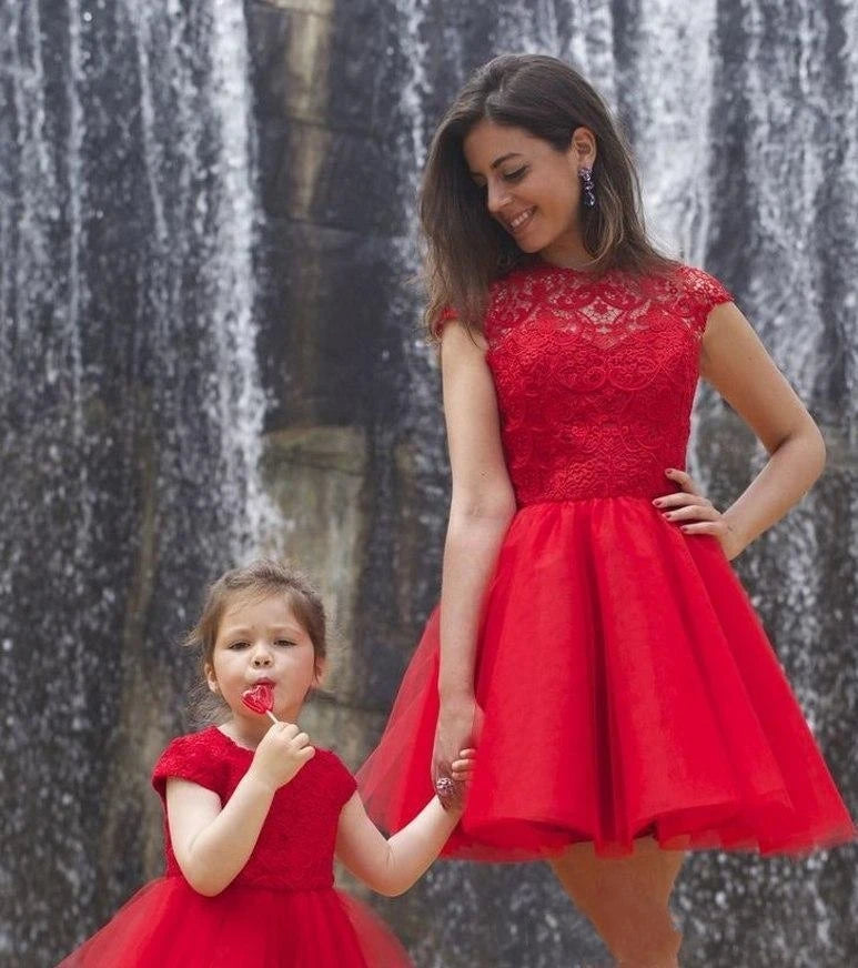 Red Lace Tulle Mommy and Me Party Gown/Outfit