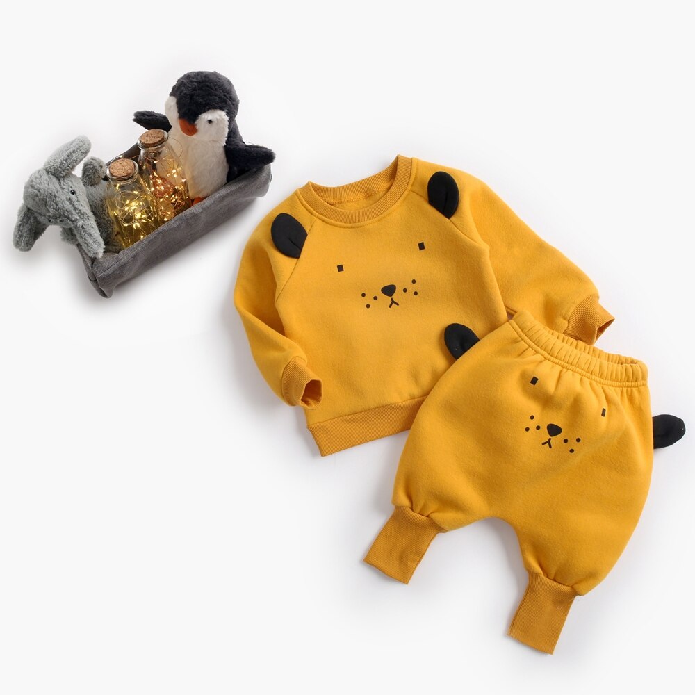 Animal Printed 2Pcs Casual Warm Baby Clothes Sets Tops + Pants childrensterritory