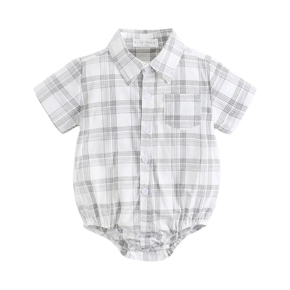 Plaid Cotton Baby Boys Short Sleeve Summer Bodysuit childrensterritory