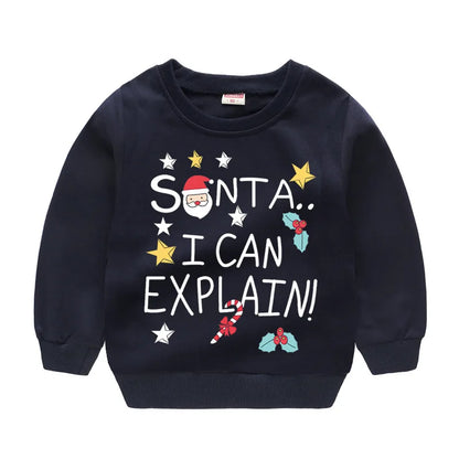 Christmas Letters and Santa Cartoon Prints Kids Sweatshirts childrensterritory
