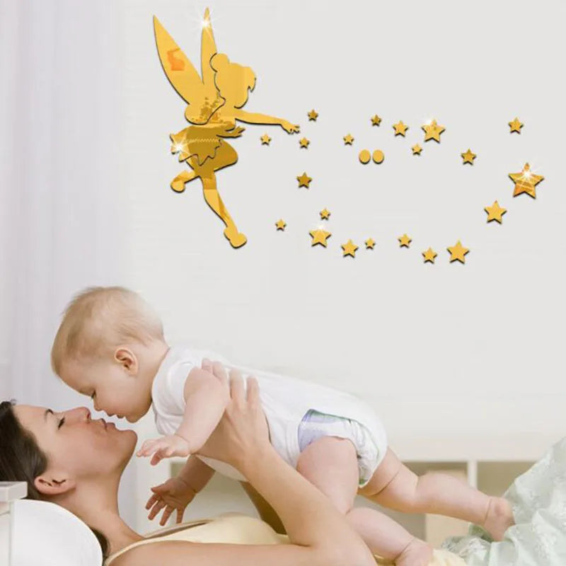 Fairy Blowing Stars Acrylic Mirror Wall Sticker for Home childrensterritory