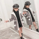Girls Parka Hairy Woolen Warm Long Coat With Grid Pattern childrensterritory