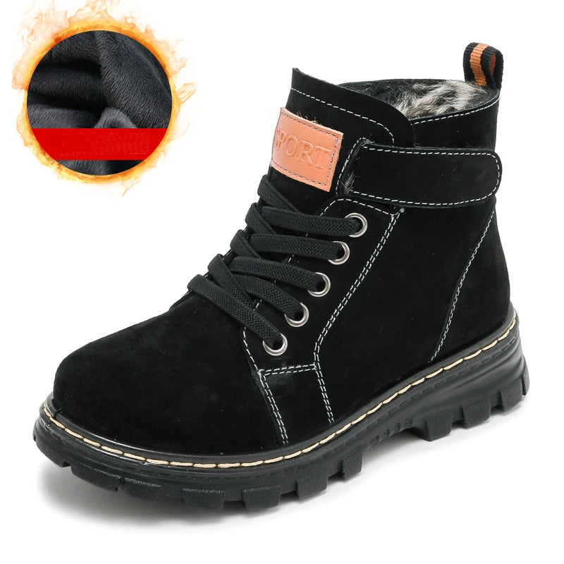 Kids Unisex High Top Fur And Laces Design Leather Shoes childrensterritory