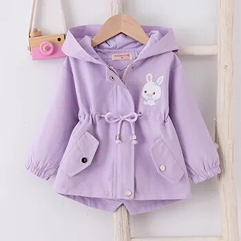 Little Girls Cute Rabbit Print Hooded Jacket with Pockets childrensterritory