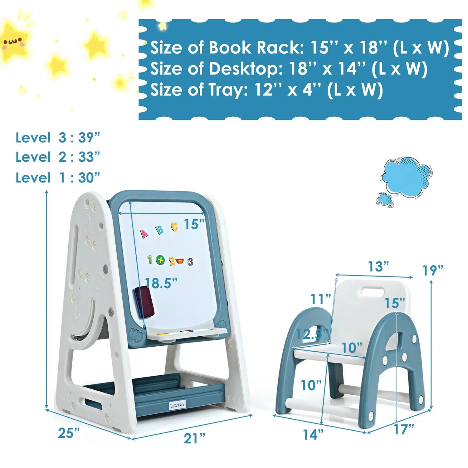 Adjustable 2in1 Kids Art Easel Desk Chair Set childrensterritory