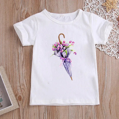 Stylish Cartoon Print Kids Girls Casual T-shirts childrensterritory