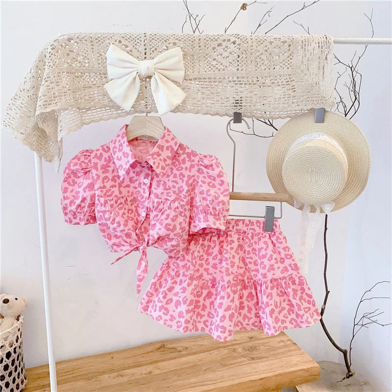 Kids Girls Leopard Print Top and Skirt Summer Clothing Set