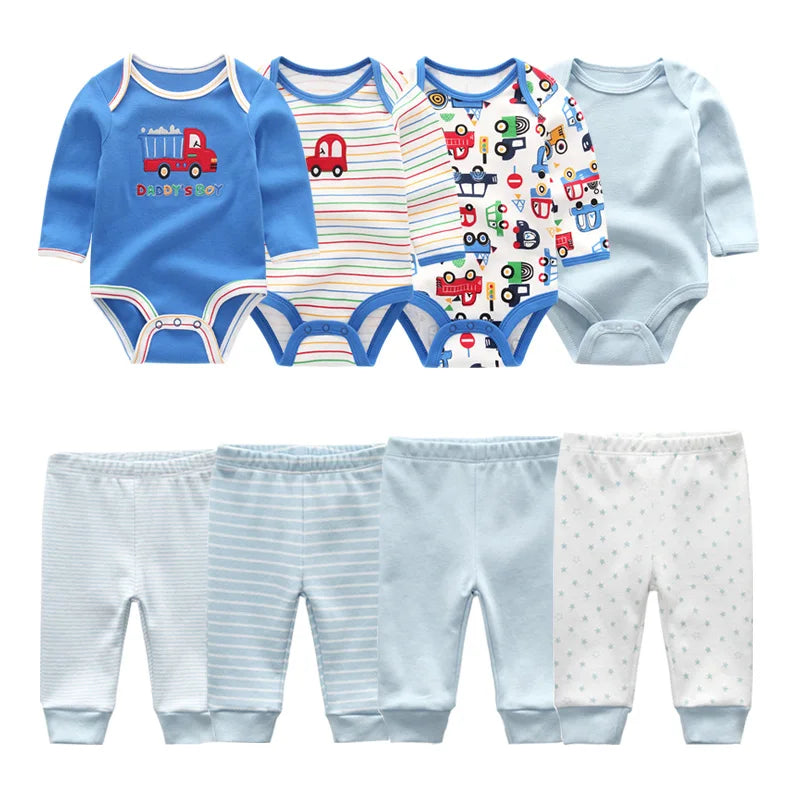 Newborn Baby Cartoon Print 6/8Pieces Soft Bodysuits+Pants Sets childrensterritory