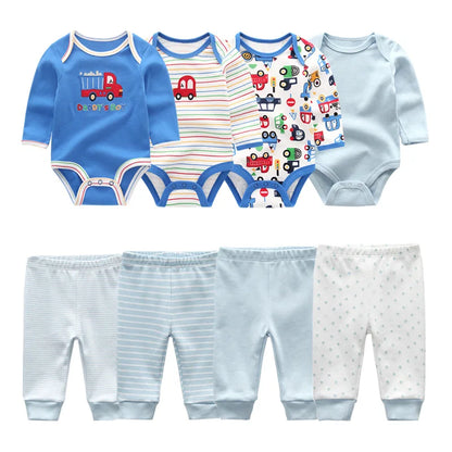 Newborn Baby Cartoon Print 6/8Pieces Soft Bodysuits+Pants Sets childrensterritory