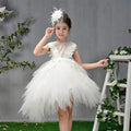 Kids Girls Elegant Crystal Swan Design Pageant Dress with Trail childrensterritory