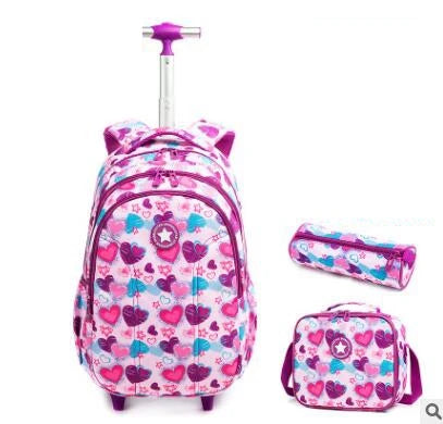 Printed 3pcs Kids School Bags On Wheels for Boys and Girls