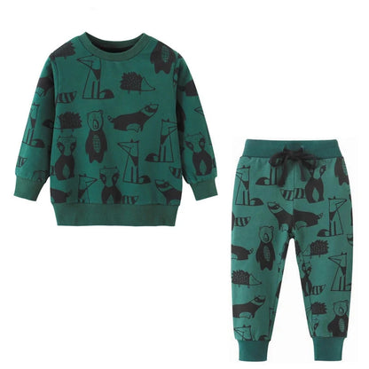 Cartoon Print Sweatshirts and Pants Tracksuit Set childrensterritory