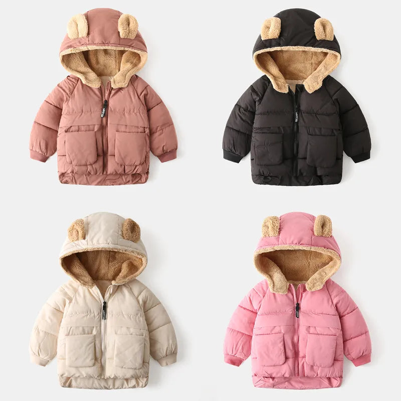 Plus Velvet Thick Hooded Parka Jacket for Kids Girls, and Boys childrensterritory