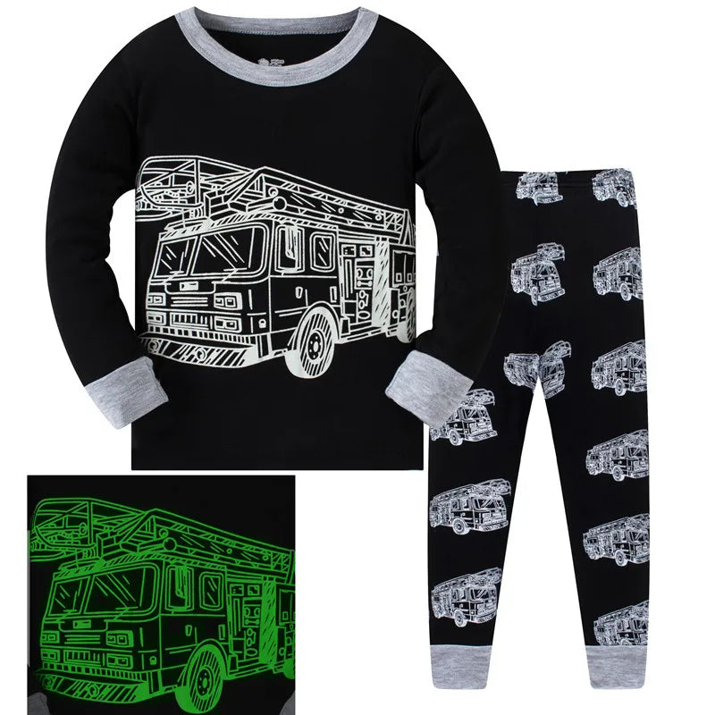 Kids Boys Cartoon Print Long Sleeve Cotton Sleepwear childrensterritory