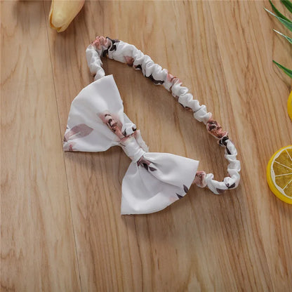 Little Girl Round Neck Printed Ruffle Swimsuit and Headband