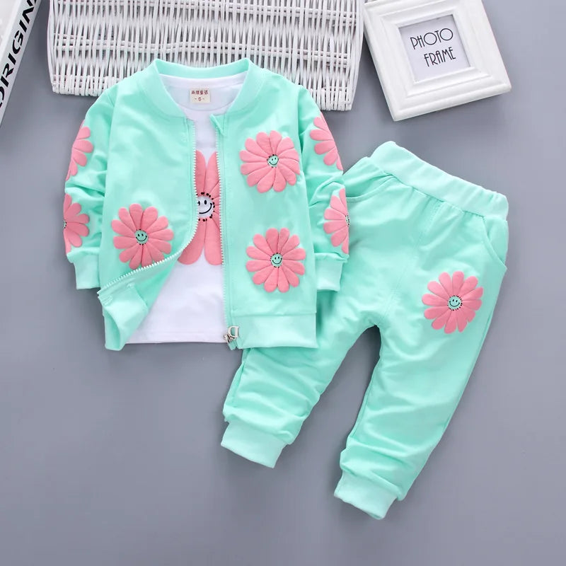 Girls' Long-Sleeved Flower Design Winter Clothing Set childrensterritory