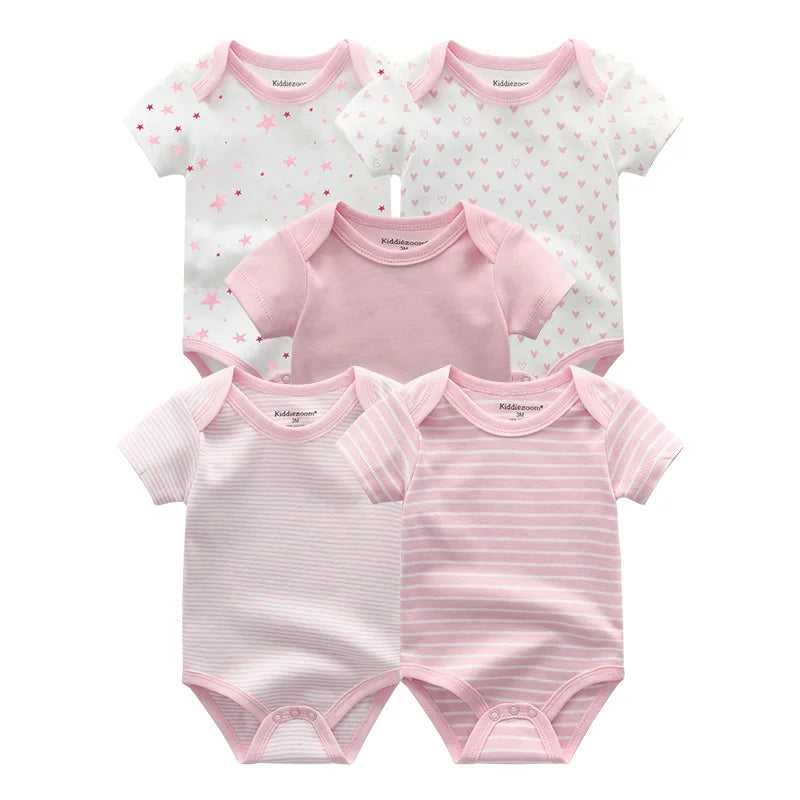Cartoon Print Baby Girls Short Sleeve Cotton Romper Set