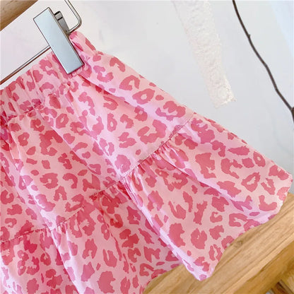 Kids Girls Leopard Print Top and Skirt Summer Clothing Set