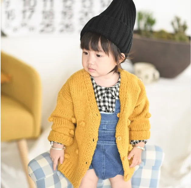 Toddler Girls Warm Knitted 3D Ball Sweater