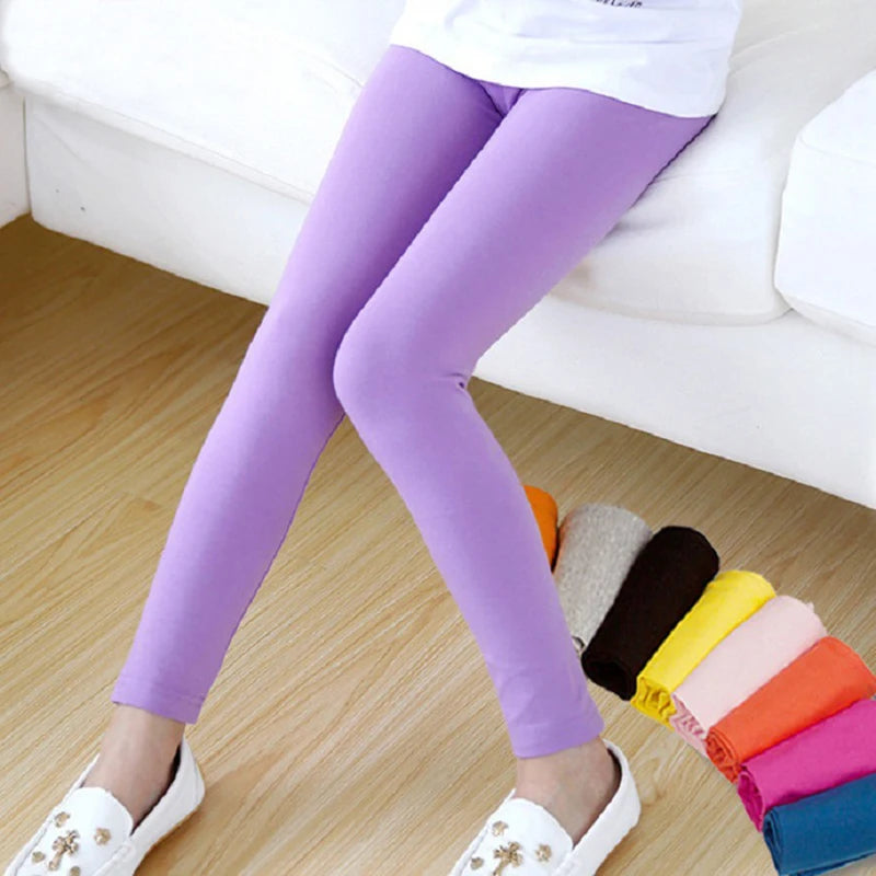 Kids Girls Candy Color Soft Elastic Cotton Leggings/Trousers childrensterritory