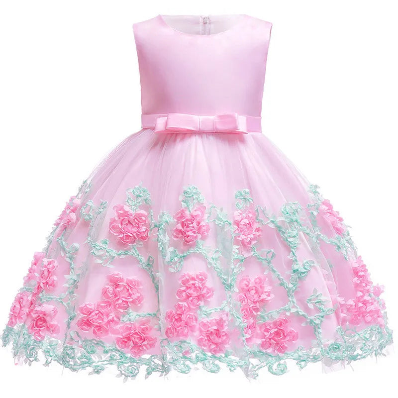 Sleeveless Bow Lace Design Girls Party Dresses childrensterritory