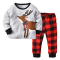 Kid Boys Girls Deer T-shirt Red Plaid Pants 2 Piece Outfit Set childrensterritory
