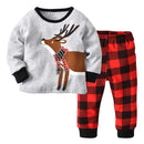 Kid Boys Girls Deer T-shirt Red Plaid Pants 2 Piece Outfit Set childrensterritory