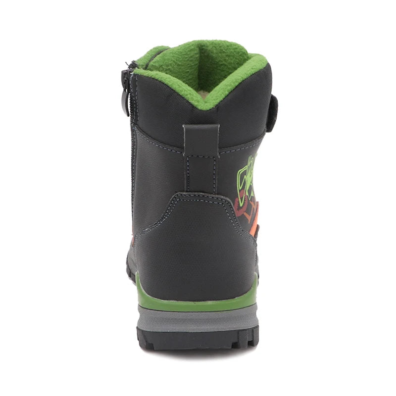 Boys Mid-Calf Black Leather And Rubber Winter Shoes childrensterritory