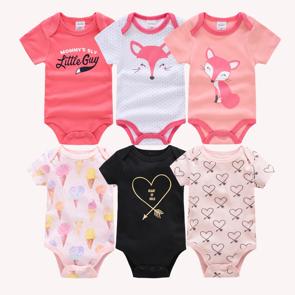 6 pcs/lot Baby Girls Cartoon Print Bodysuits for Summer childrensterritory
